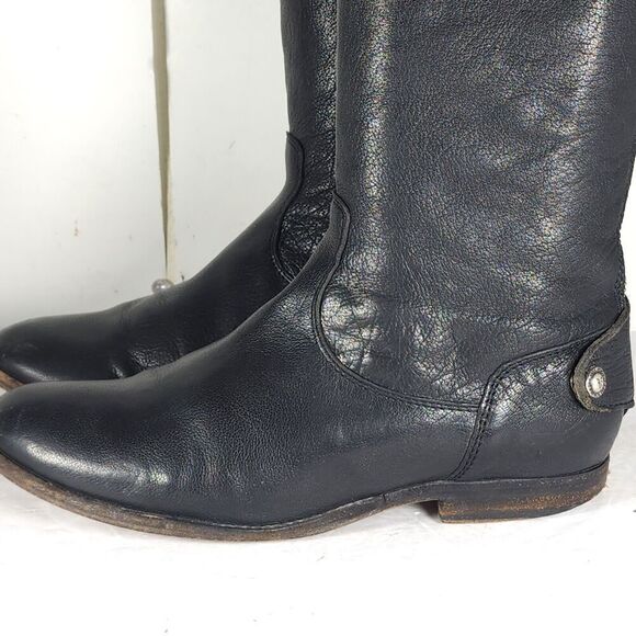 FRYE Women's Melissa Back Zip US 7,5B Black Leather Button Tall Riding Boots - Picture 3 of 16